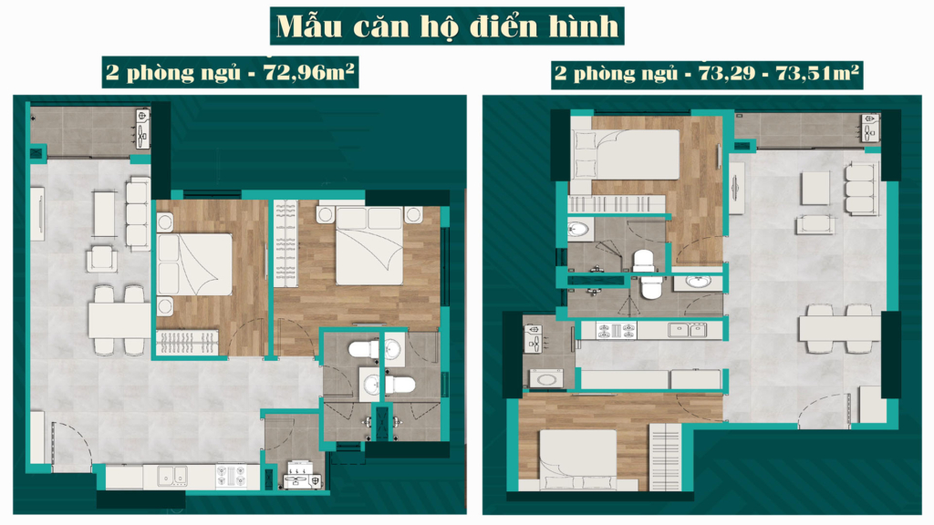 Biên Hòa Universe Complex - Mẫu thiết kế căn hộ 2 phòng ngủ 2 wc