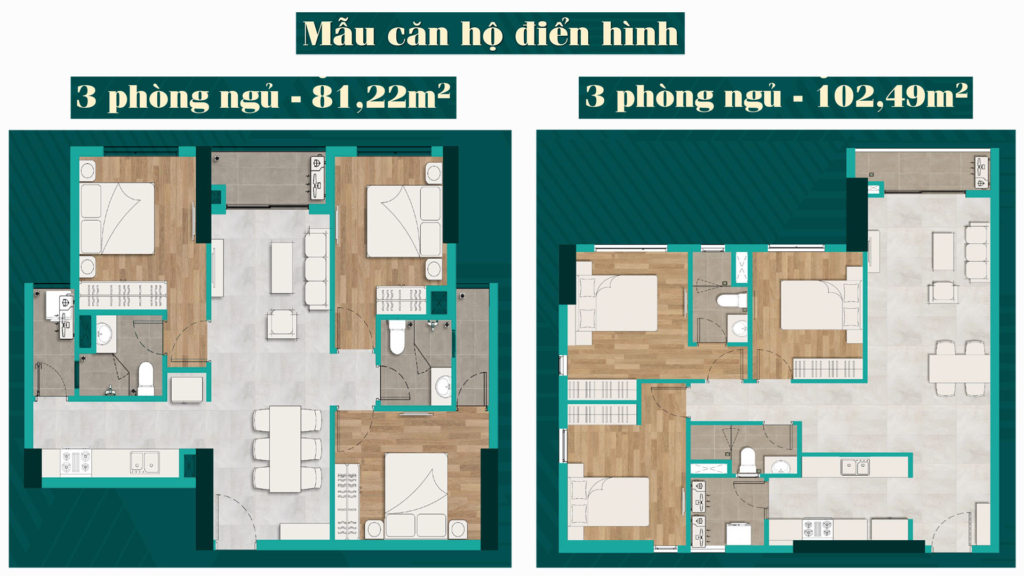 Mẫu thiết kế căn hộ 3 phòng ngủ 2 wc của dự án