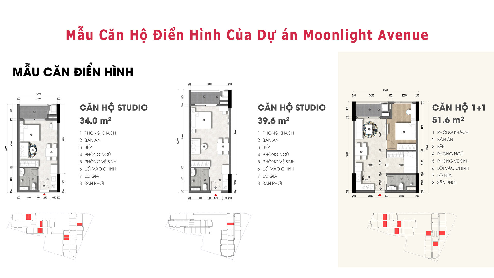Mẫu Căn Hộ Studio và 1 Phòng NGủ Của Dự án Moonlight Avenue