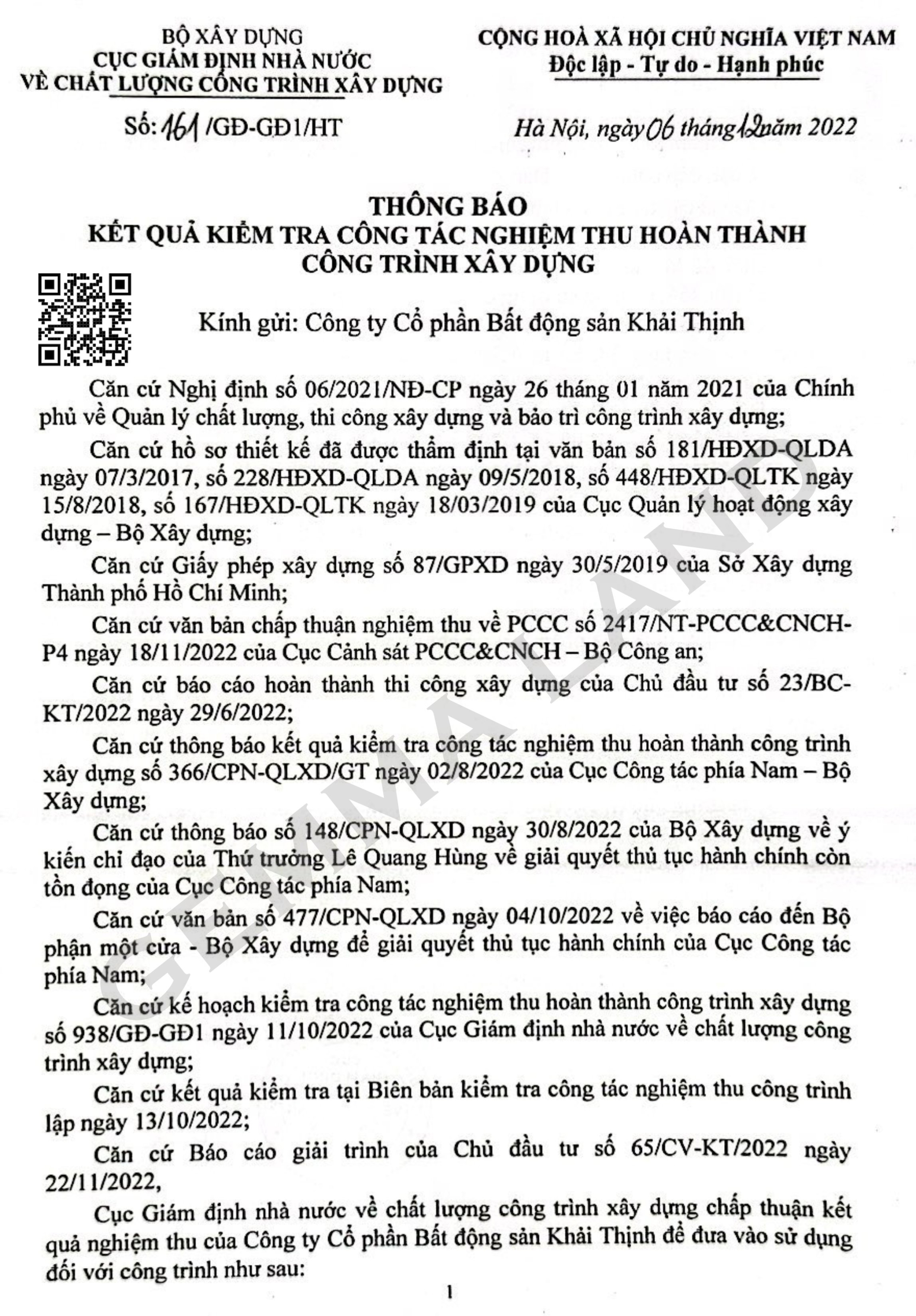 Q7 Saigon Riverside Complex đã đủ điều kiện đưa vào sử dụng theo quy định Pháp luật.