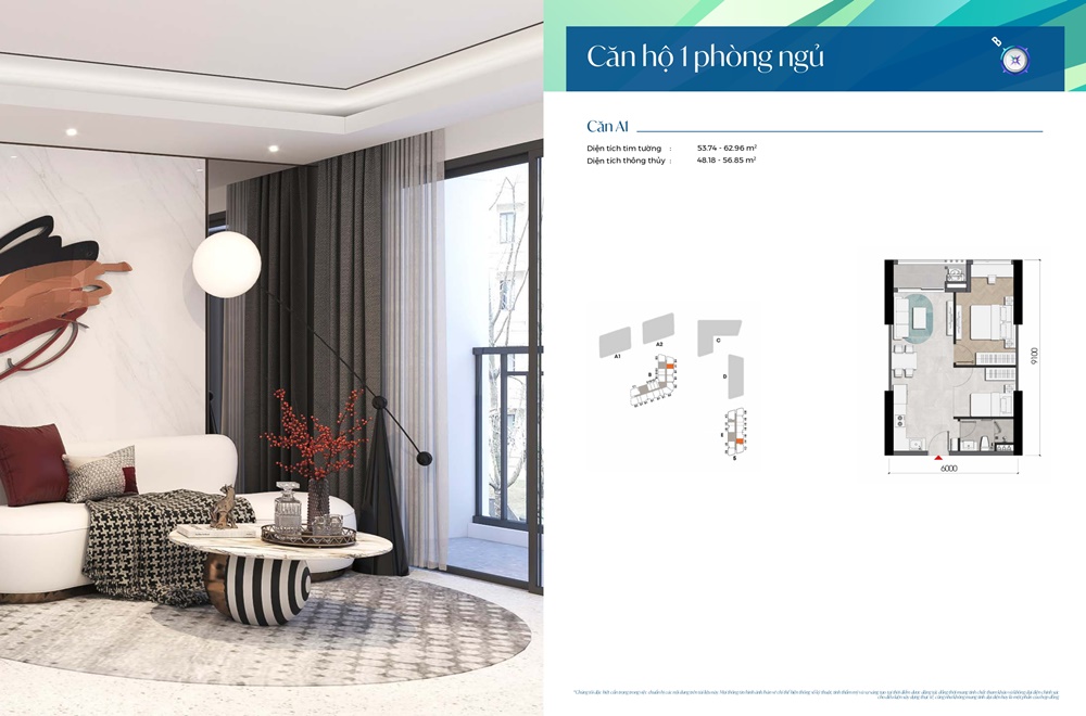 Thiết kế chi tiết từng loại diện tích căn hộ Avatar Thủ Đức - 1 phòng ngủ +