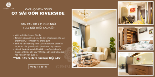 Giá bán sập sàn 2 phòng ngủ căn hộ chung cư Q7 SaiGon Riverside do Gemma Land cập nhật