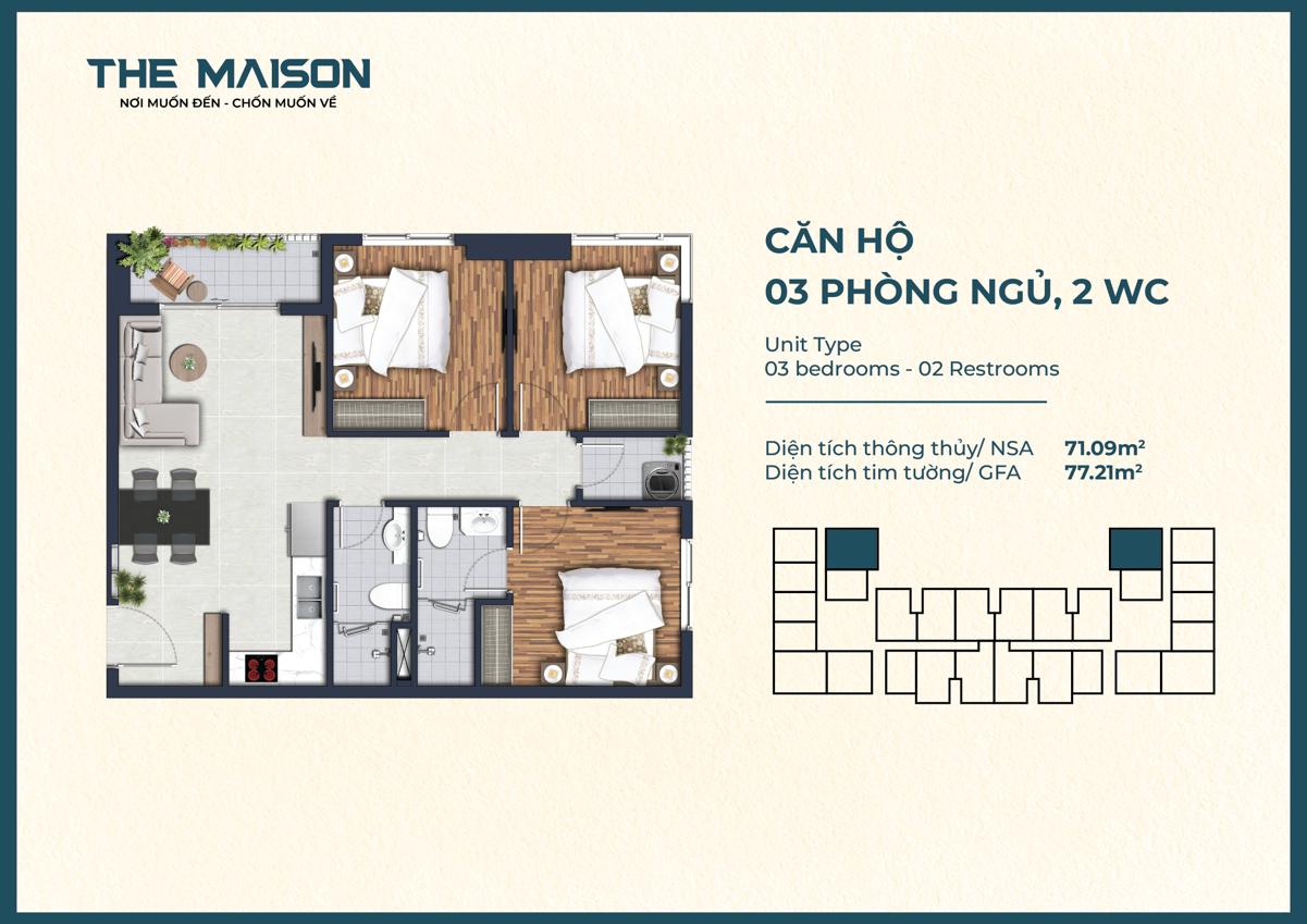 The Maison Bình Dương mặt bằng thiết kế căn hộ 77m2