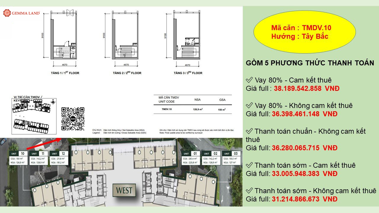 Giá bán căn shop TMDV.10