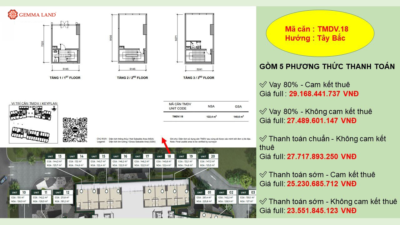 Giá bán căn shop TMDV.18