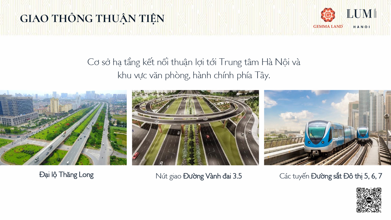 Cơ sở hạ tầng kết nội thuận lợi tới Trung tâm Hà Nội & khu vực văn phòng, hành chính phía Tây