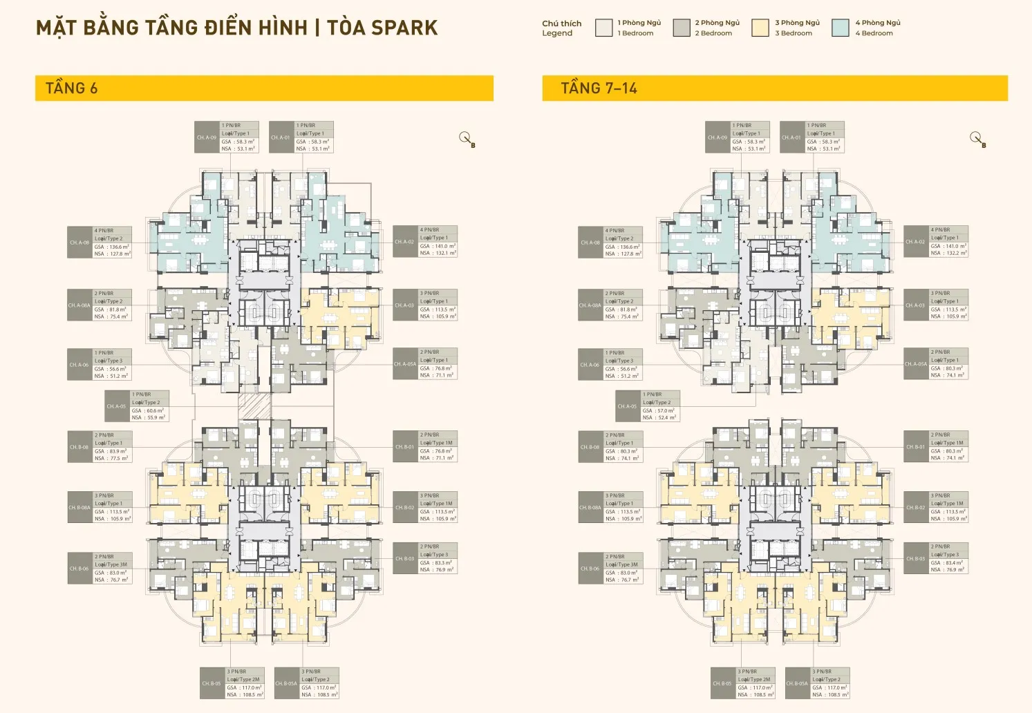 Mặt bằng căn hộ Masteri Grand View Tòa Spark tầng 6-16