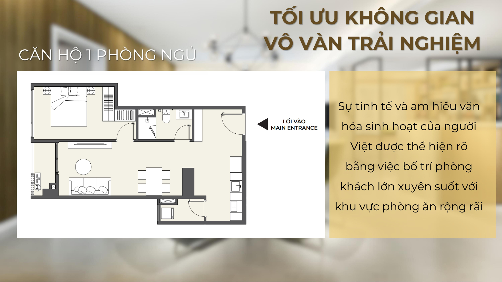 Tối ưu không gian vô vàn trải nghiệm với căn hộ 1 phòng ngủ