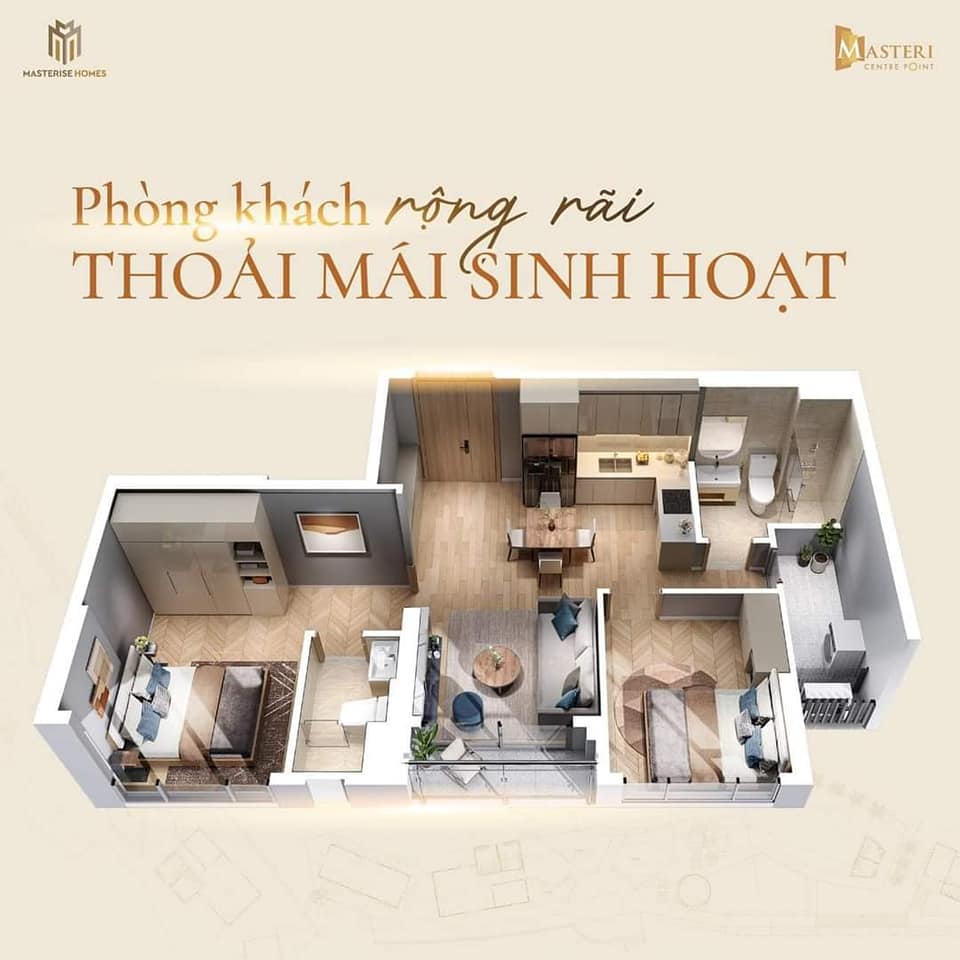 Masteri Centre Point diện tích 2 phòng ngủ