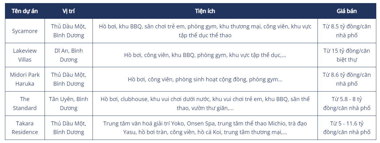 SO SÁNH SYCAMORE CAPITALAND VỚI CÁC DỰ ÁN KHÁC TẠI BÌNH DƯƠNG