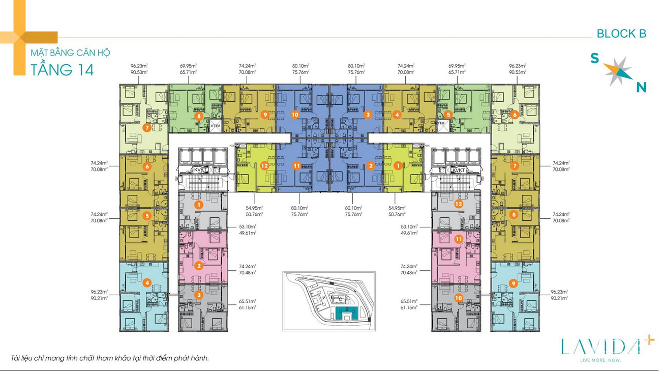 Mặt bằng tầng 14 block B căn hộ Lavida Plus chủ đầu tư Quốc Cường Gia Lai