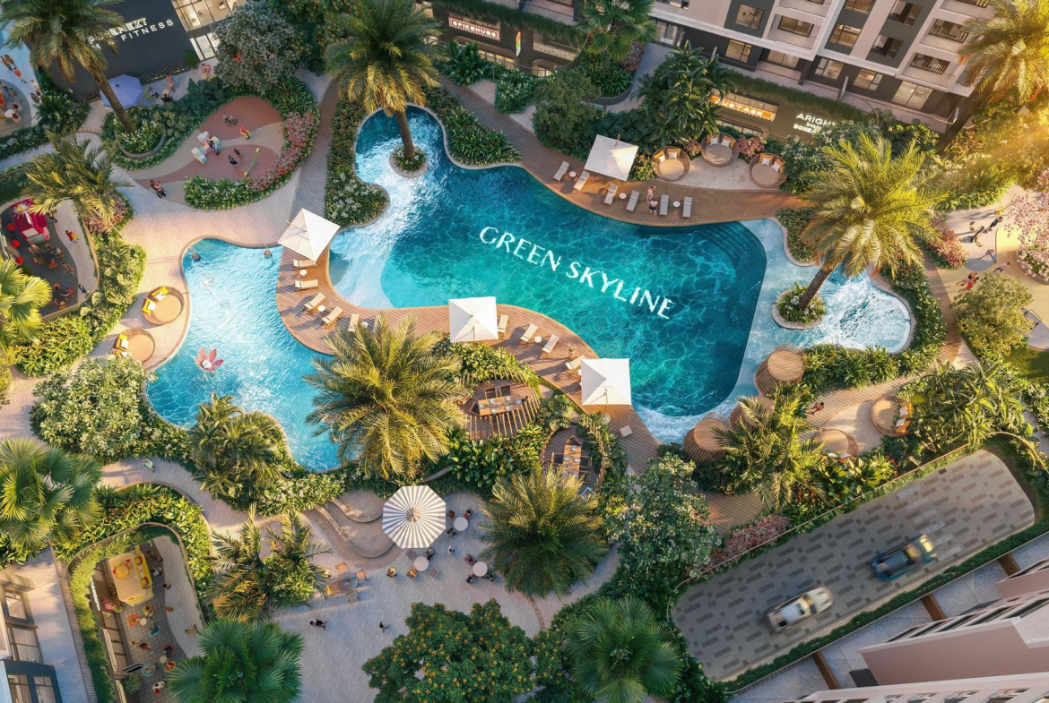 Khu vực hồ bơi, công viên nội khu Green Skyline